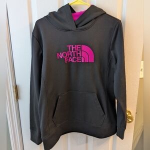 The North Face Women's Black Hoodie with Pink Logo